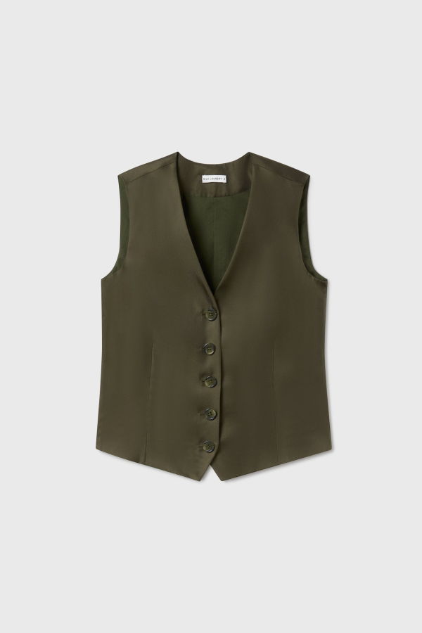 Silk Laundry Twill Vest - Pine