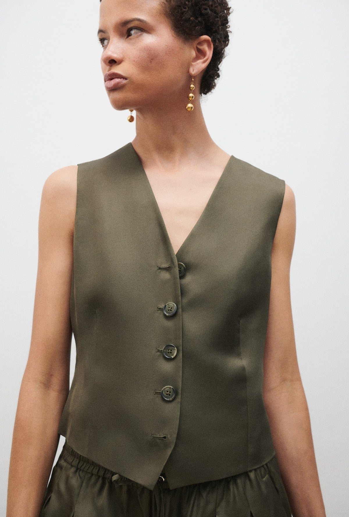 Silk Laundry Twill Vest - Pine