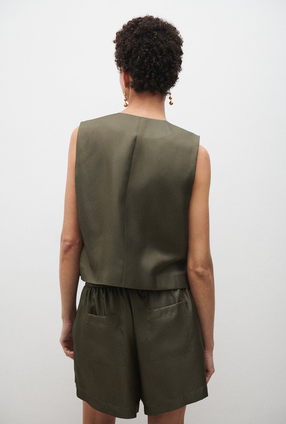 Silk Laundry Twill Vest - Pine