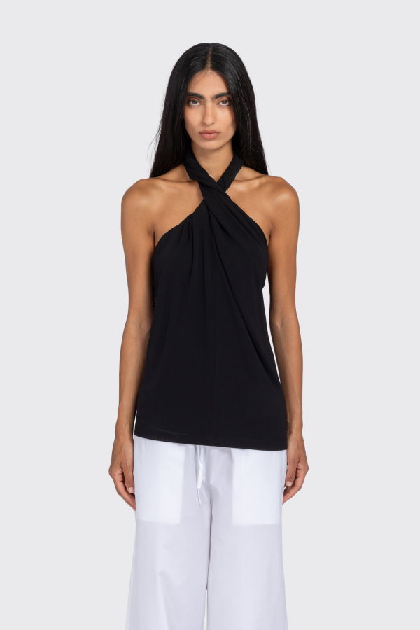Totême Twisted Jersey Halter Top - Black