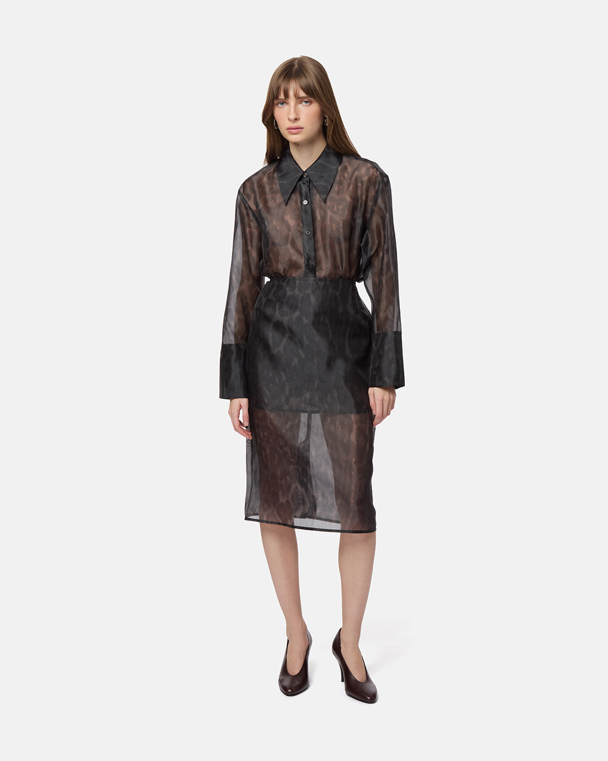 APPARIS Tyra Organza Leopard Midi Skirt