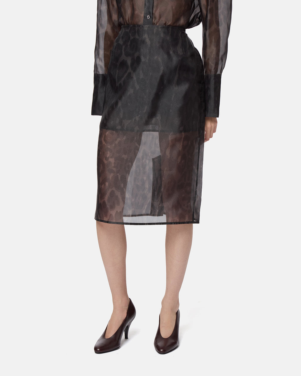 APPARIS Tyra Organza Leopard Midi Skirt
