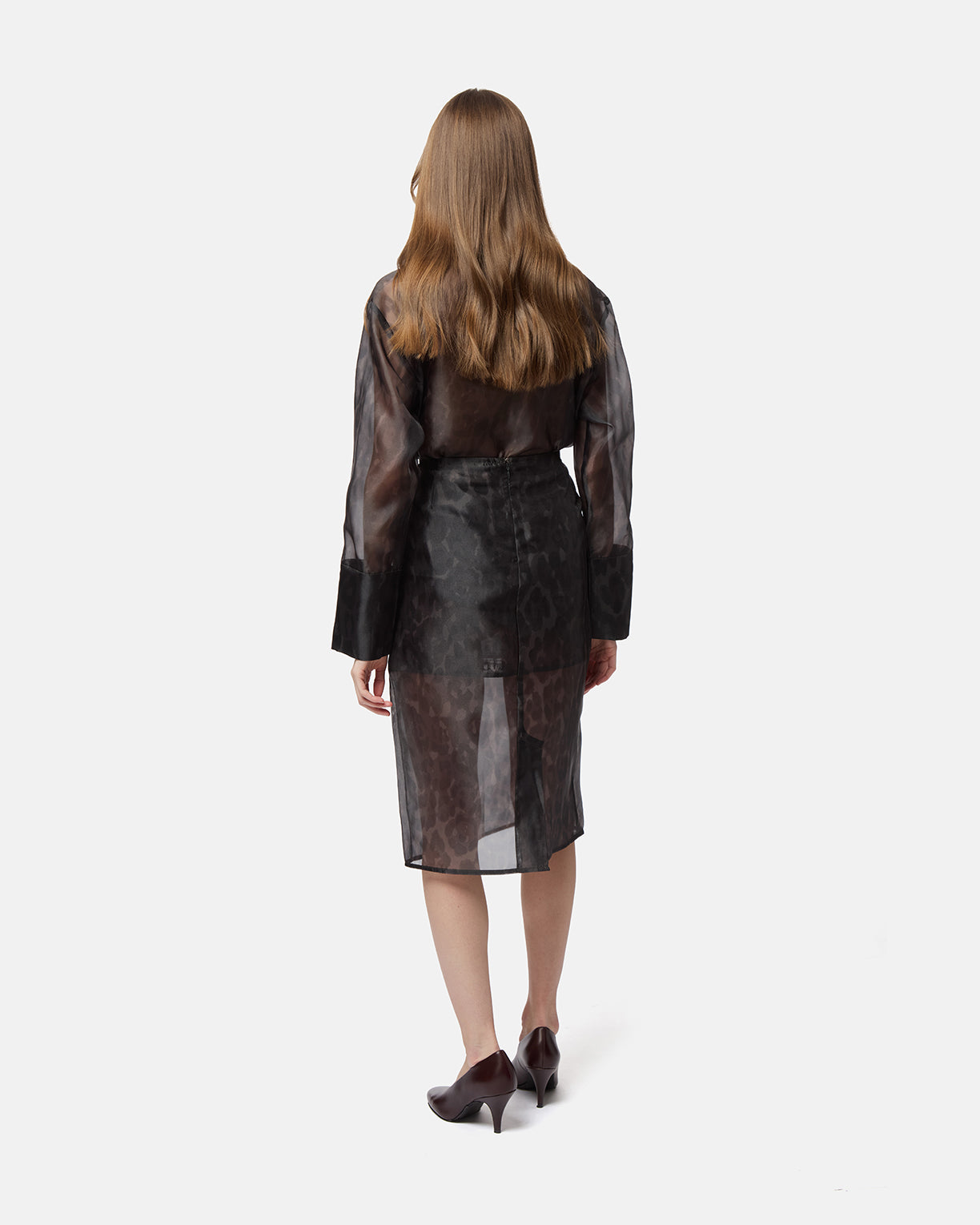 APPARIS Tyra Organza Leopard Midi Skirt