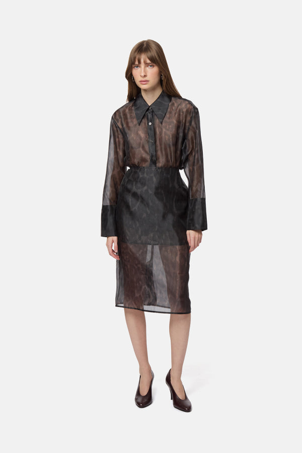 APPARIS Tyra Organza Leopard Midi Skirt