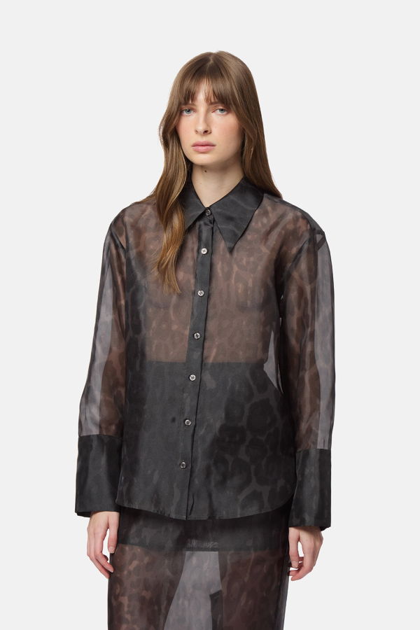 APPARIS Tyra Organza Leopard Shirt - Dark Leopard