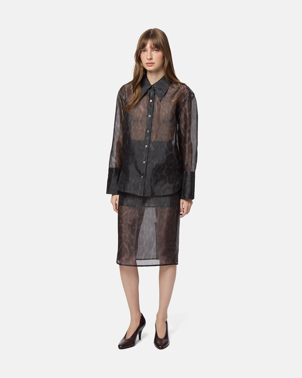 APPARIS Tyra Organza Leopard Shirt - Dark Leopard
