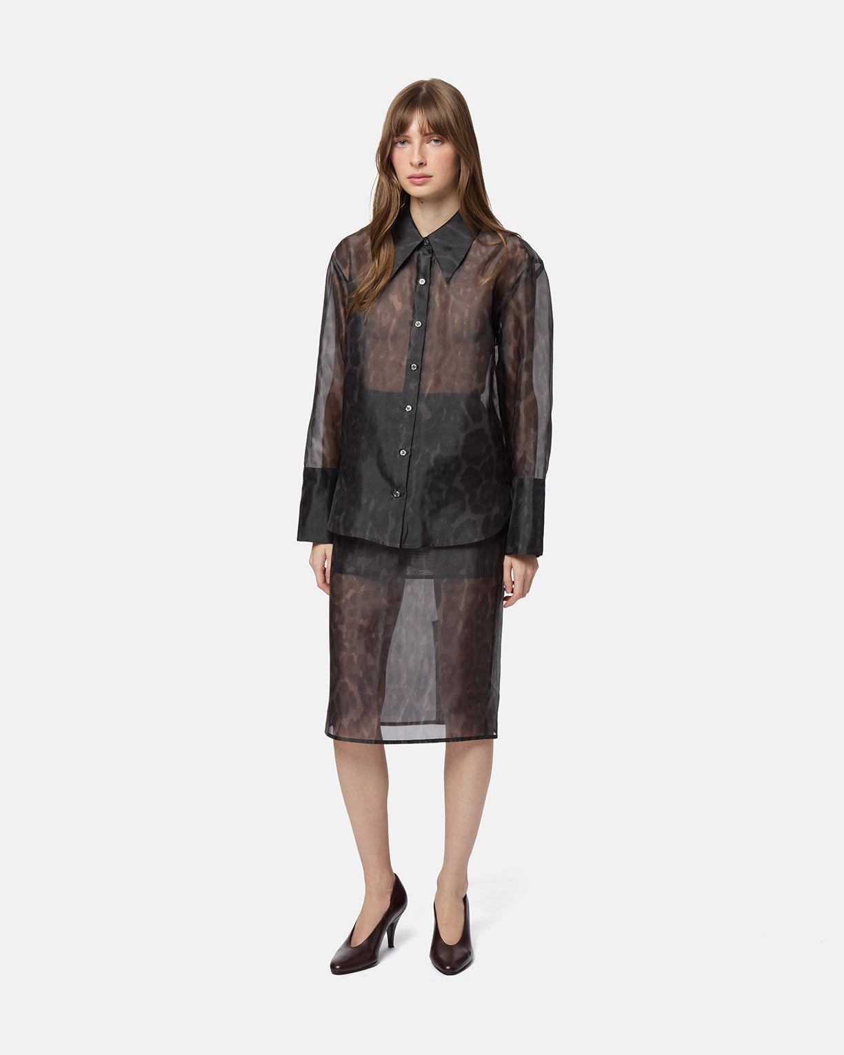 APPARIS Tyra Organza Leopard Shirt - Dark Leopard