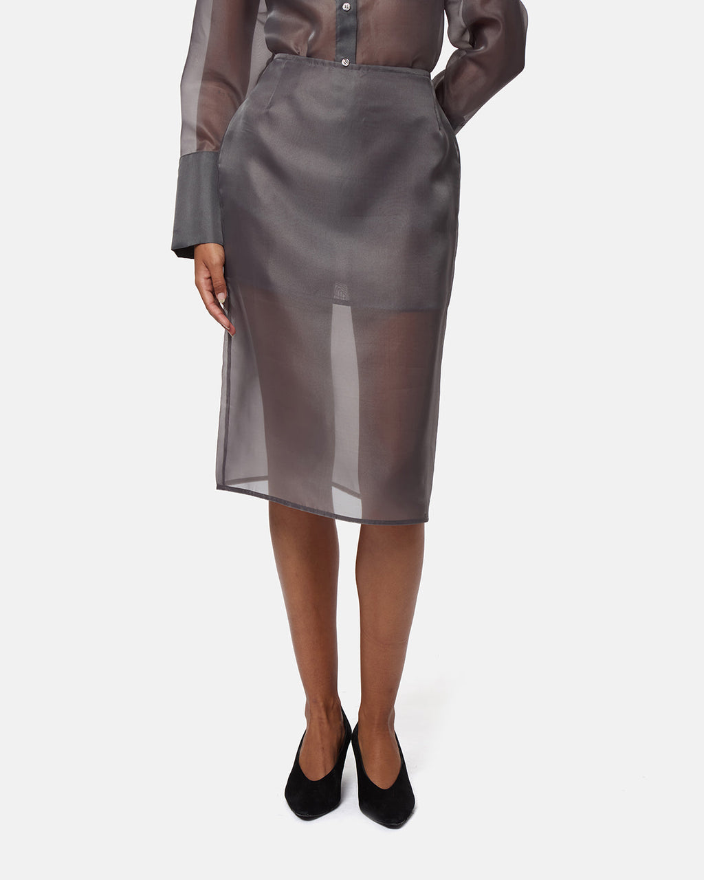 APPARIS Tyra Organza Midi Skirt - Dark Grey