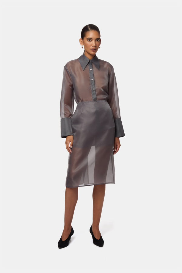 APPARIS Tyra Organza Midi Skirt - Dark Grey