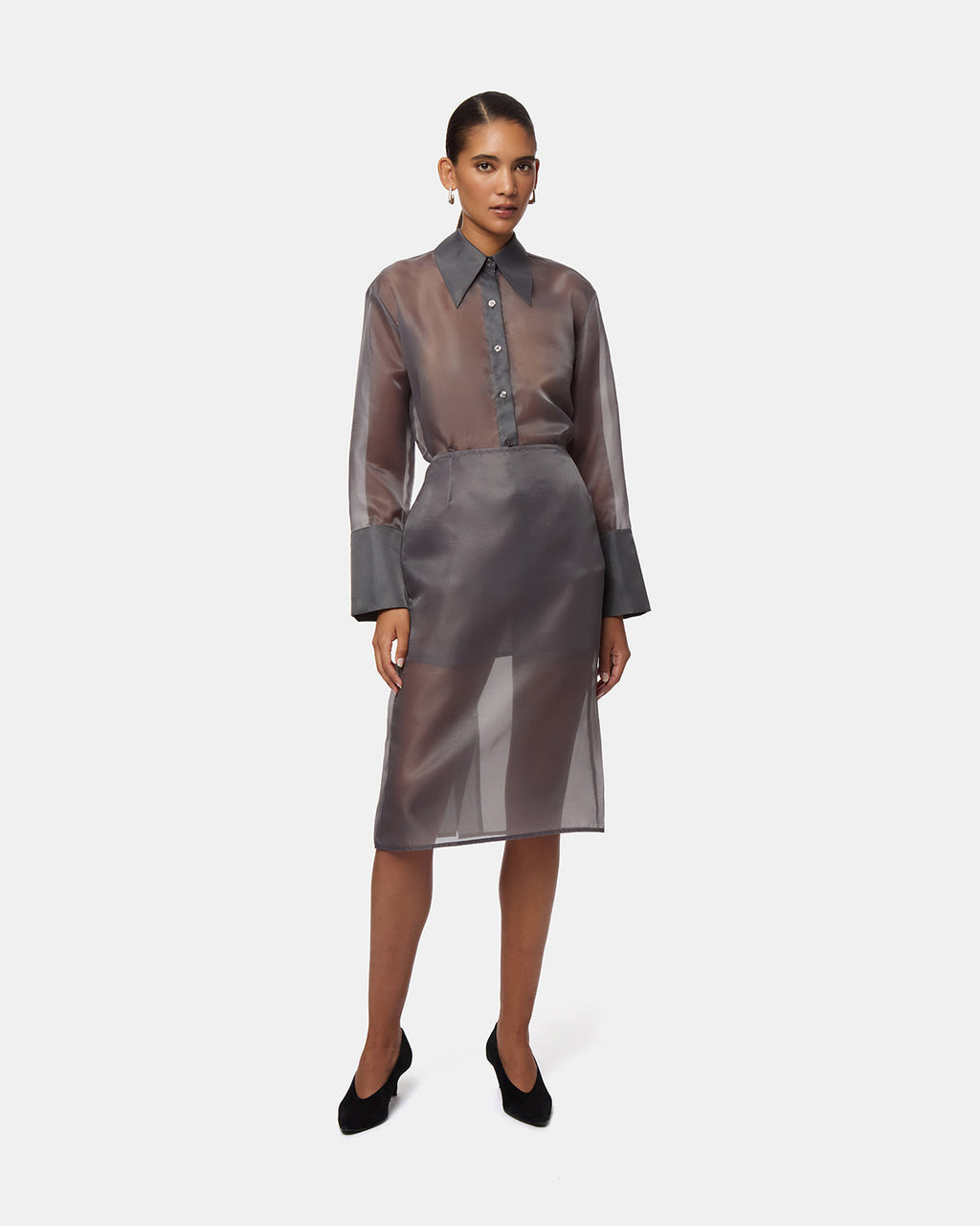 APPARIS Tyra Organza Midi Skirt - Dark Grey