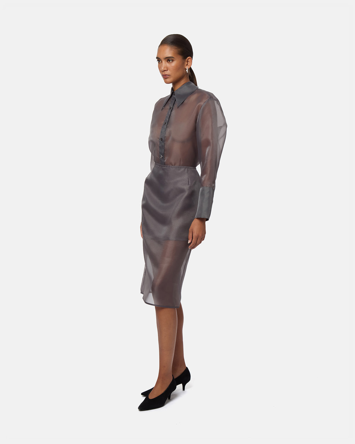 APPARIS Tyra Organza Midi Skirt - Dark Grey