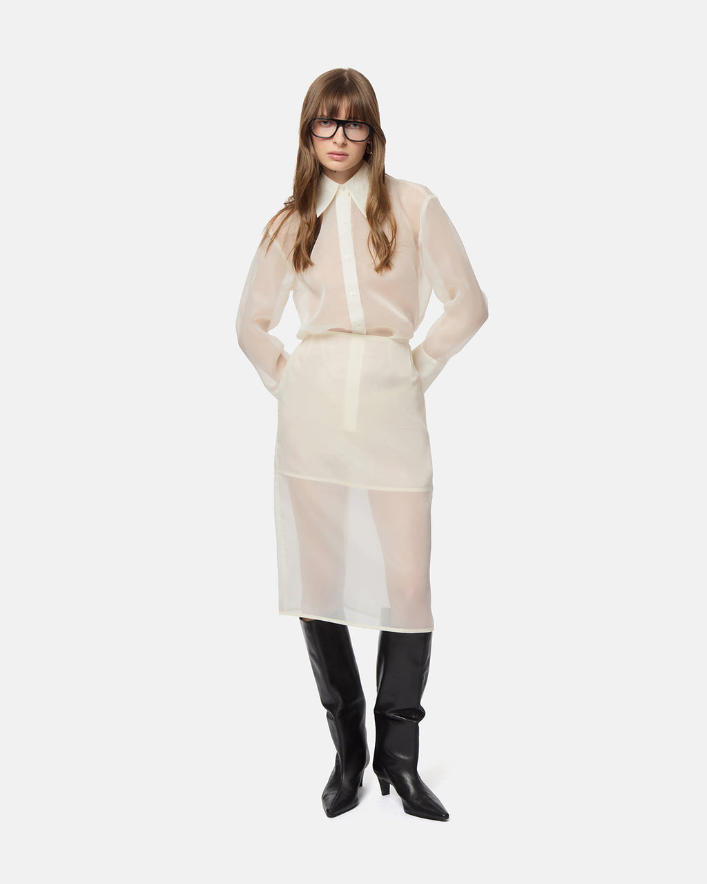 APPARIS Tyra Organza Midi Skirt - Ivory