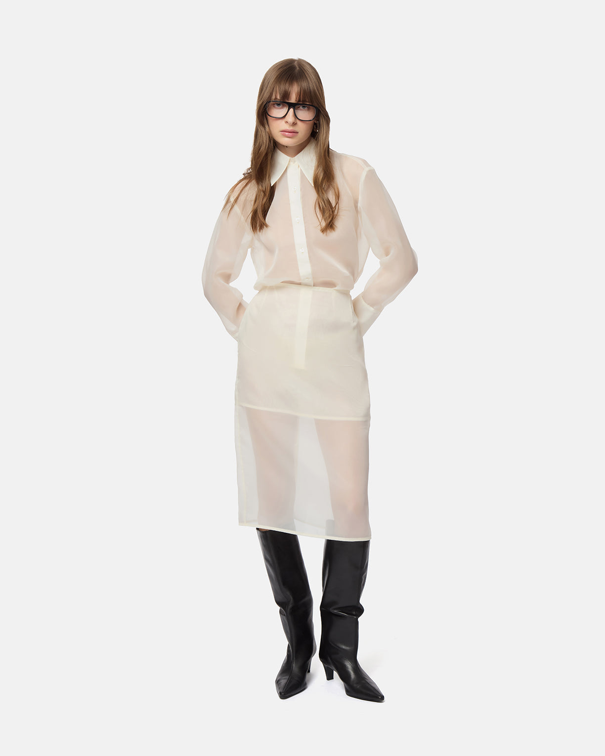 APPARIS Tyra Organza Midi Skirt - Ivory