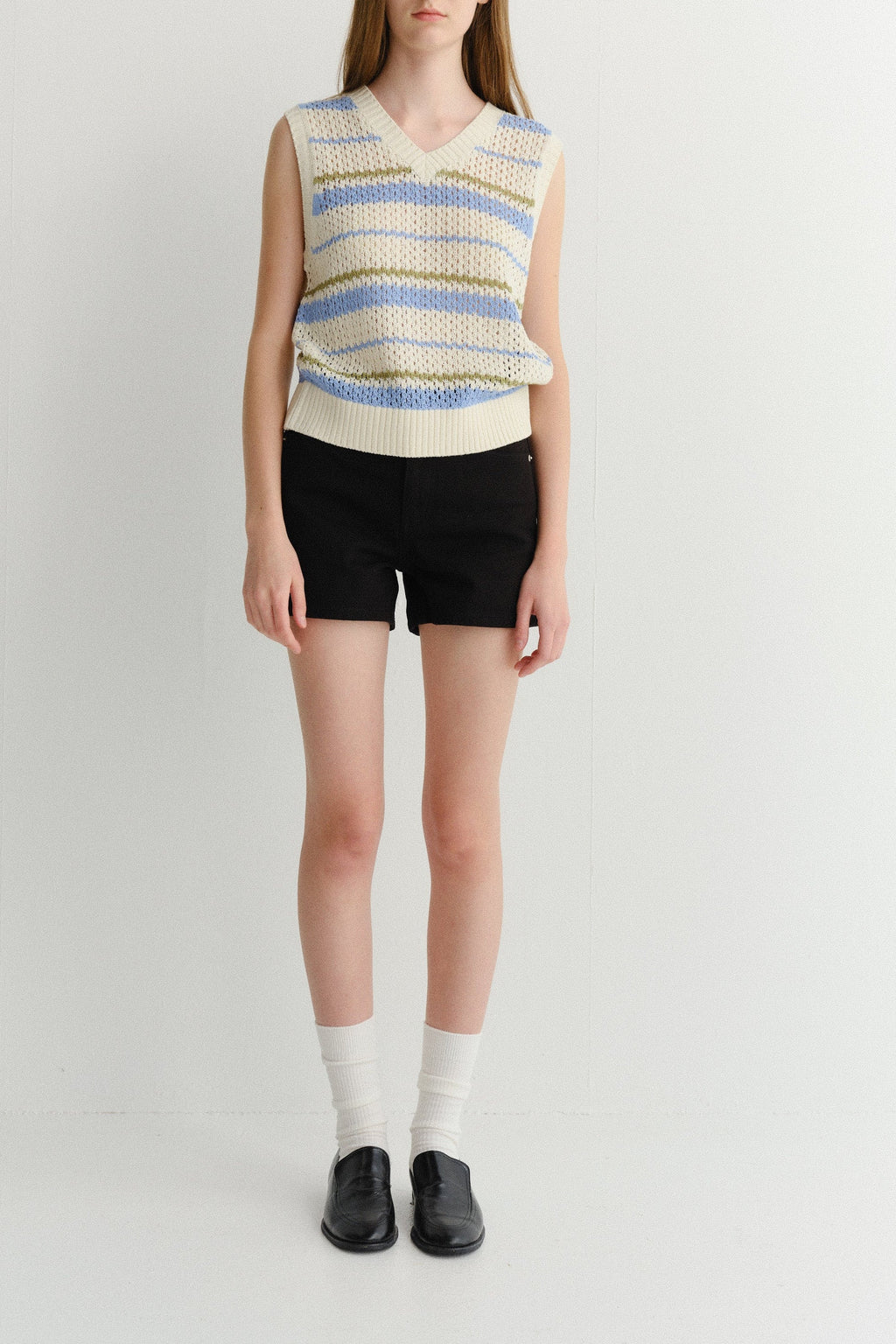 Dunst Chunky Knit Vest - Soft Blue Stripe
