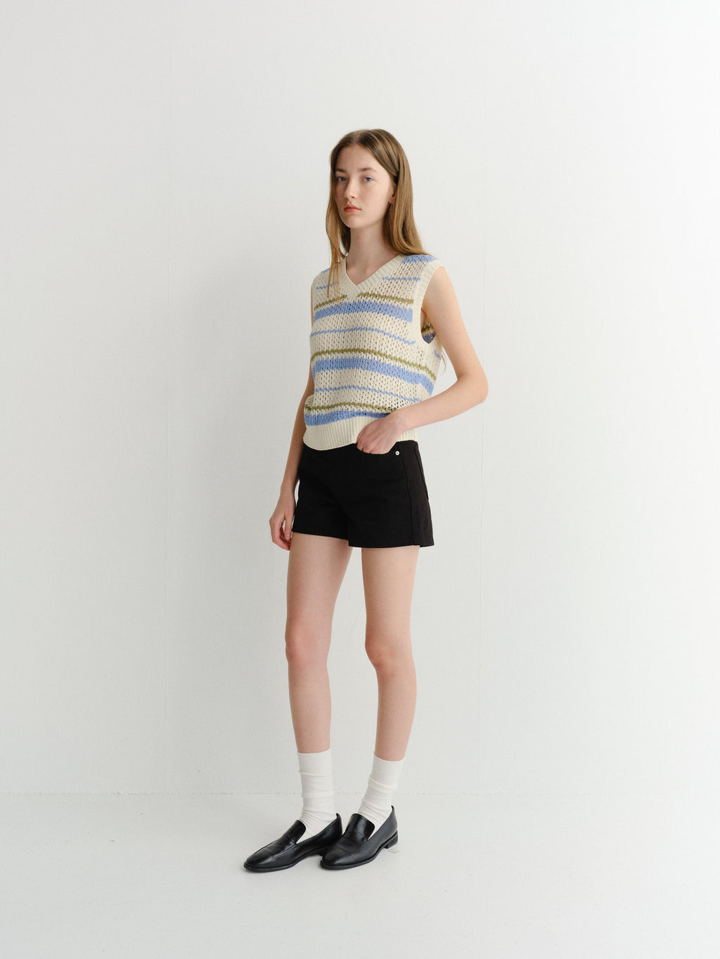 Dunst Chunky Knit Vest - Soft Blue Stripe