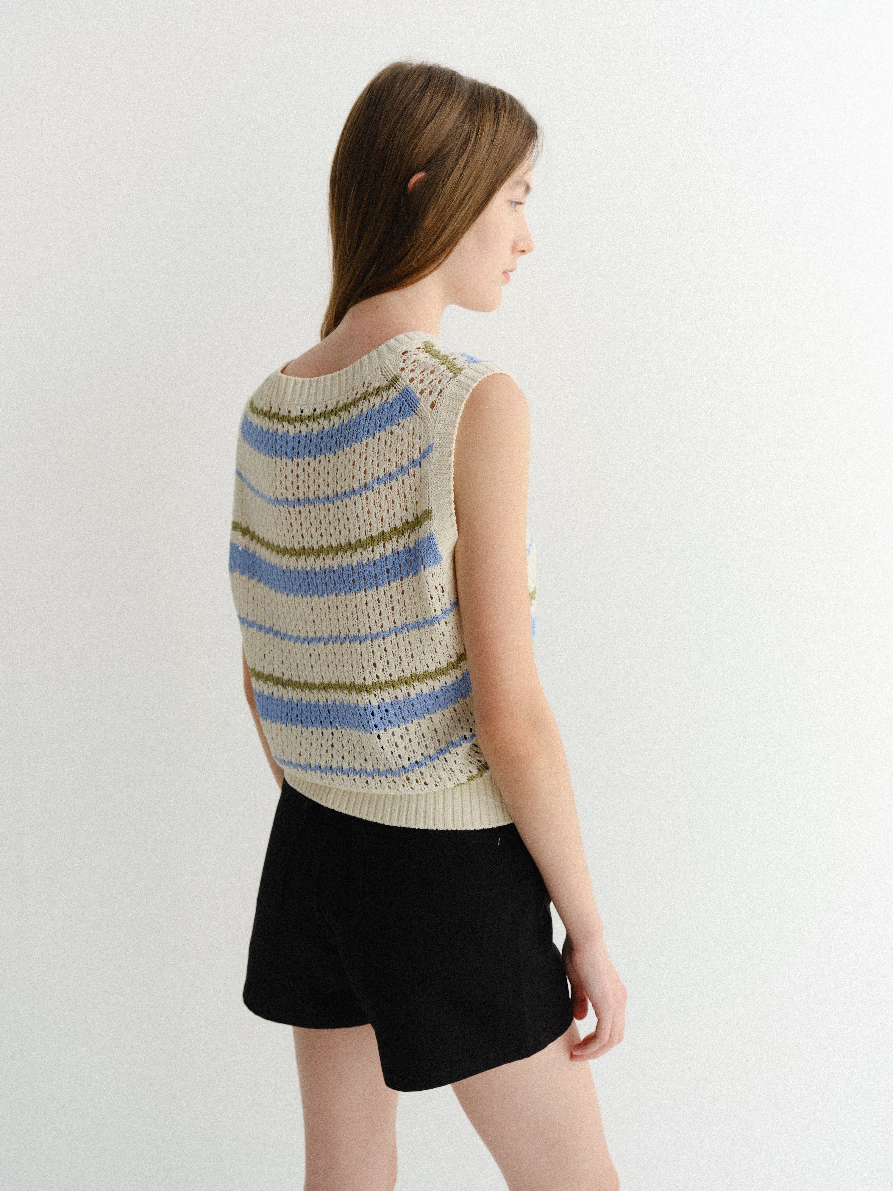 Dunst Chunky Knit Vest - Soft Blue Stripe