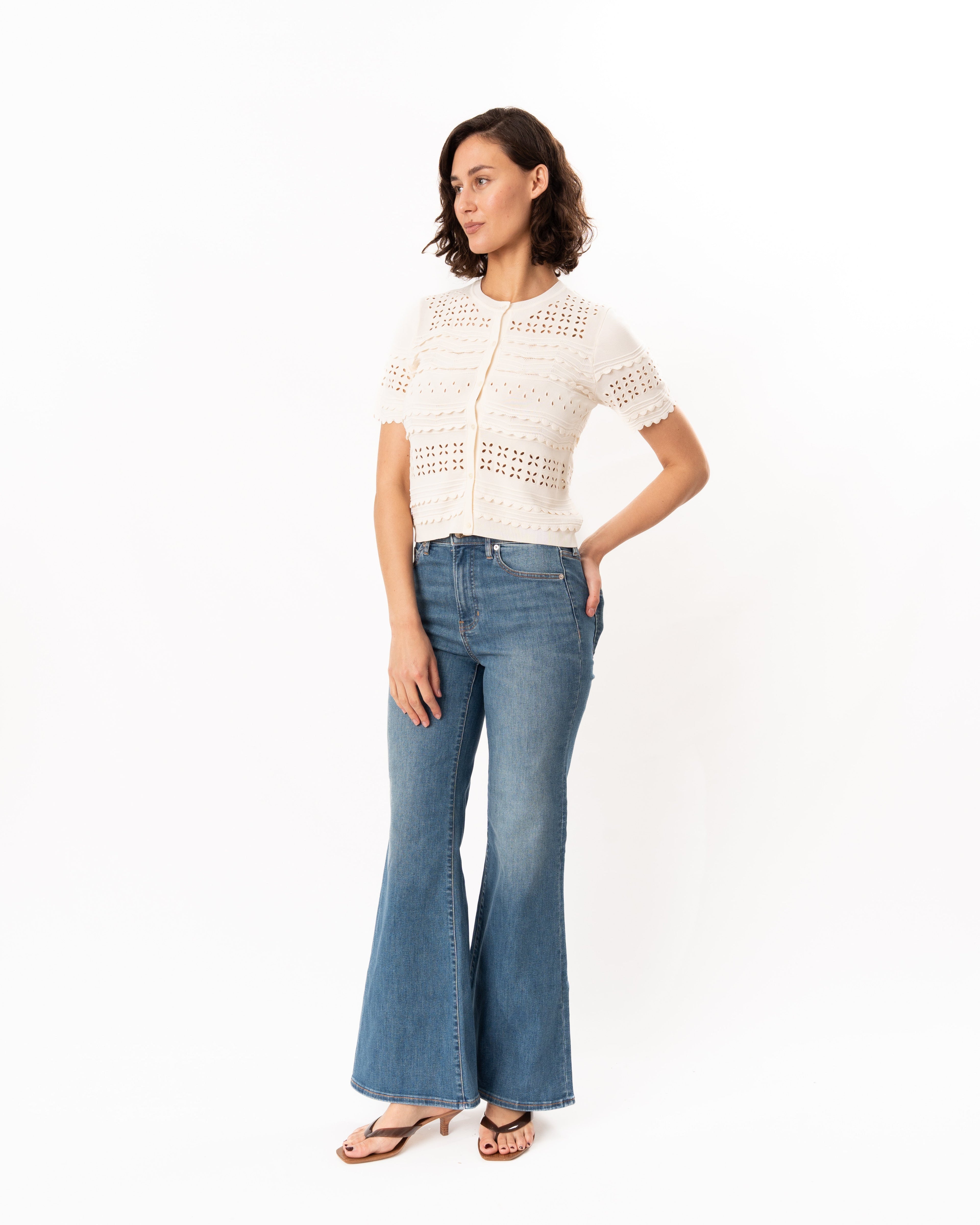 Ulla Johnson Abriana Eyelet Knit Cardigan - Cowrie
