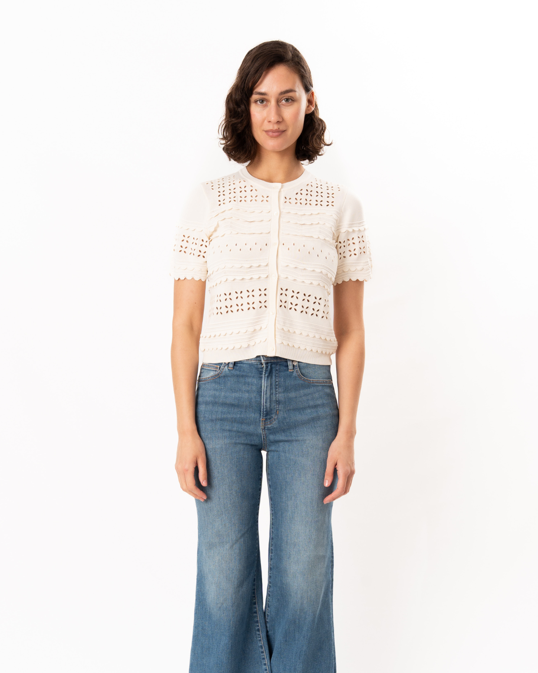 Ulla Johnson Abriana Eyelet Knit Cardigan - Cowrie