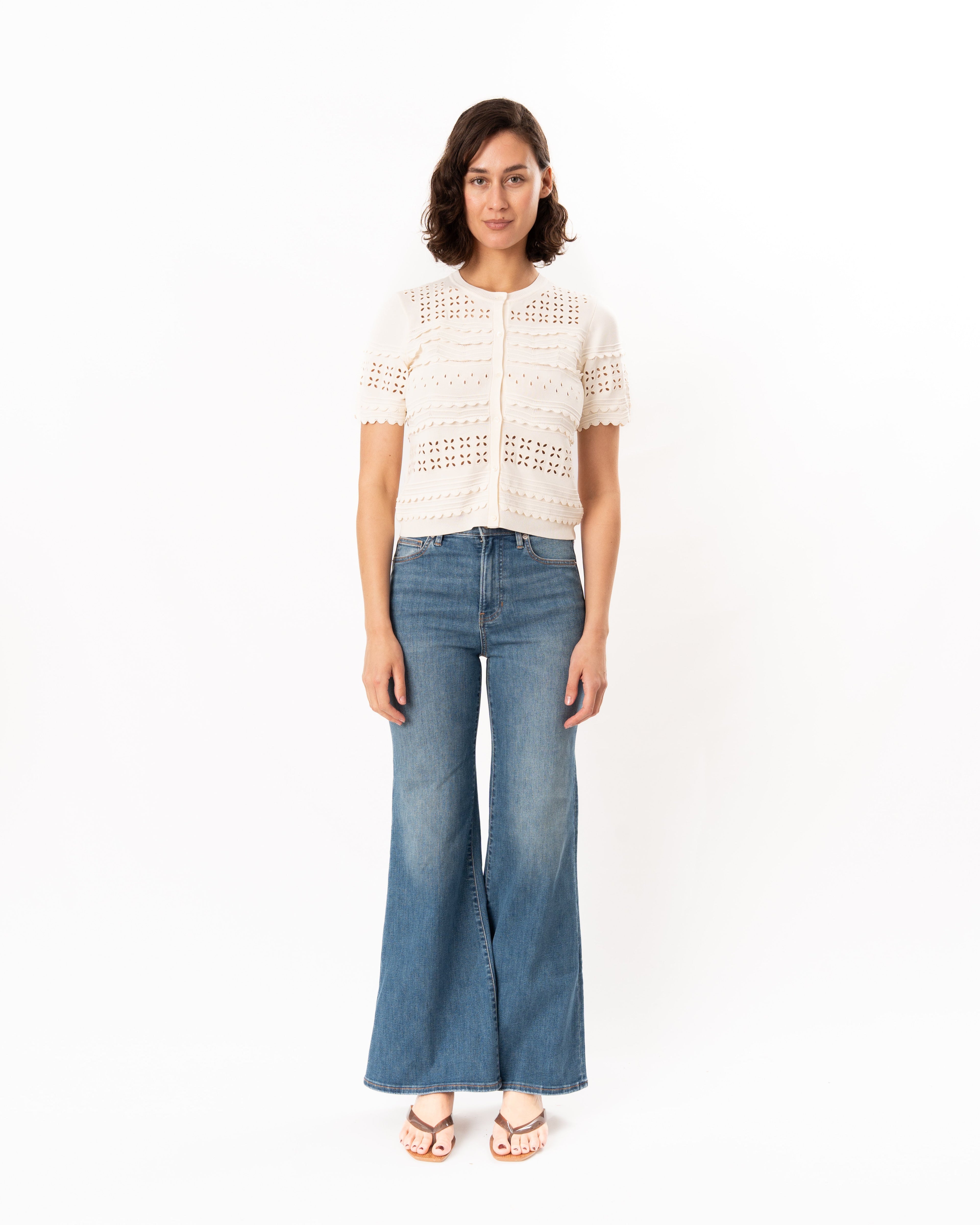 Ulla Johnson Abriana Eyelet Knit Cardigan - Cowrie