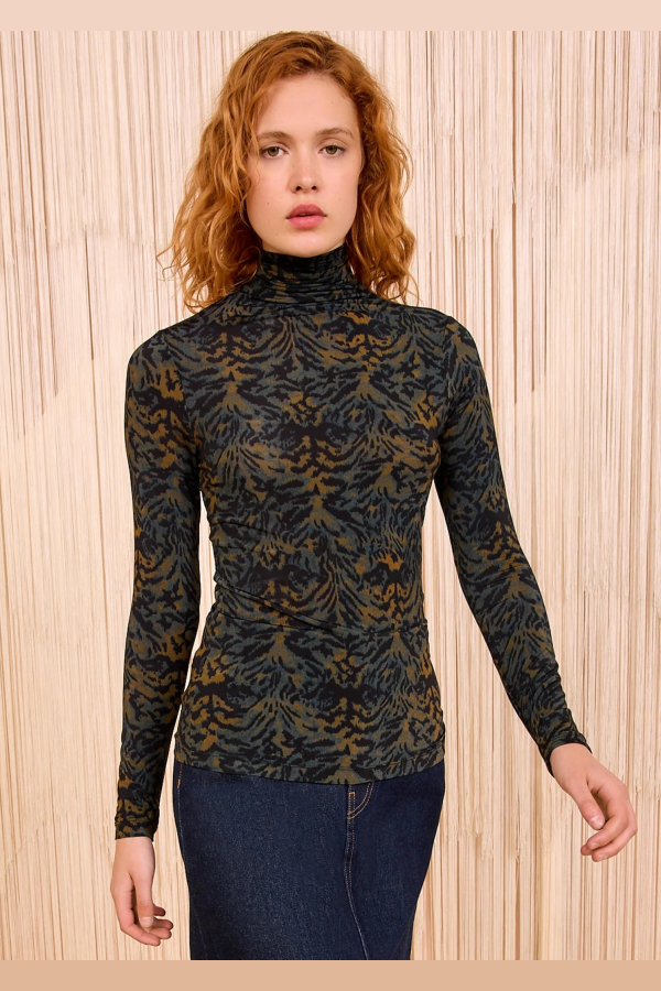 Ulla Johnson Aurelia Jersey Long Sleeve Turtleneck Top - Desert Jasper
