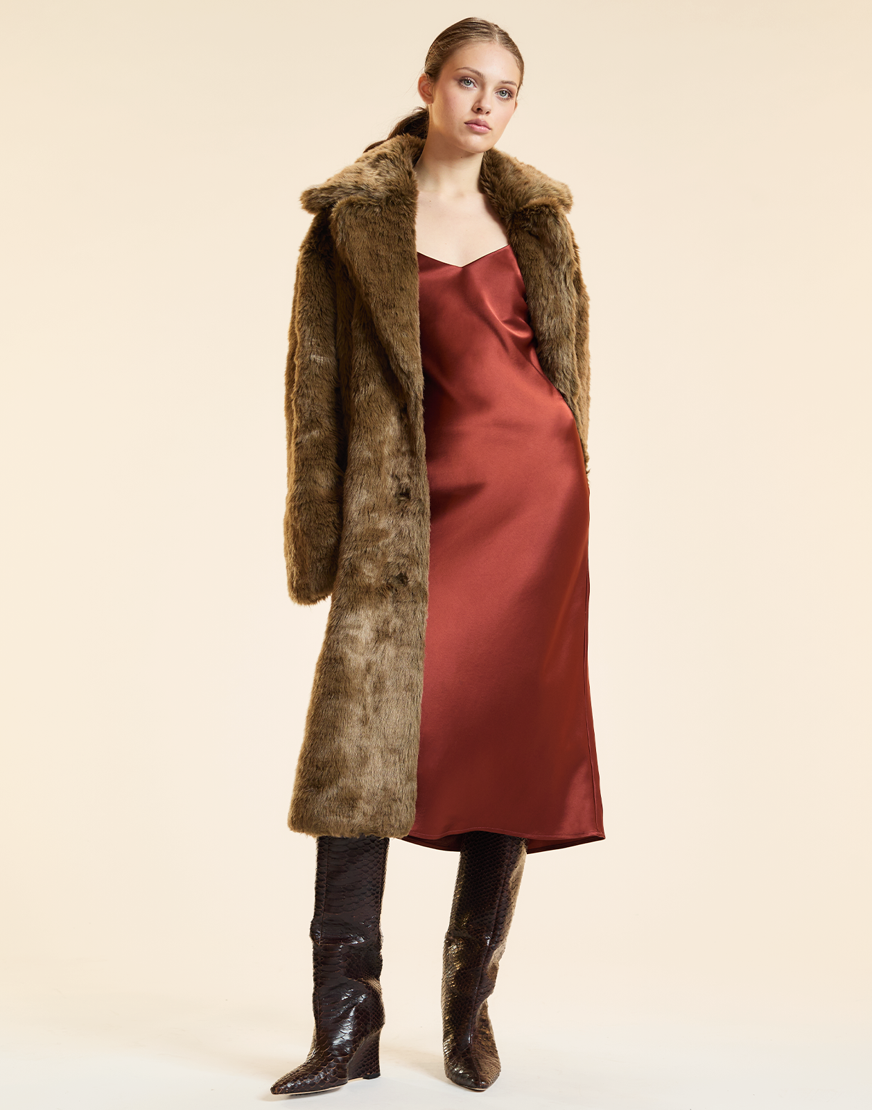 Cynthia Rowley Uptown Faux Fur Trench Coat - Brown