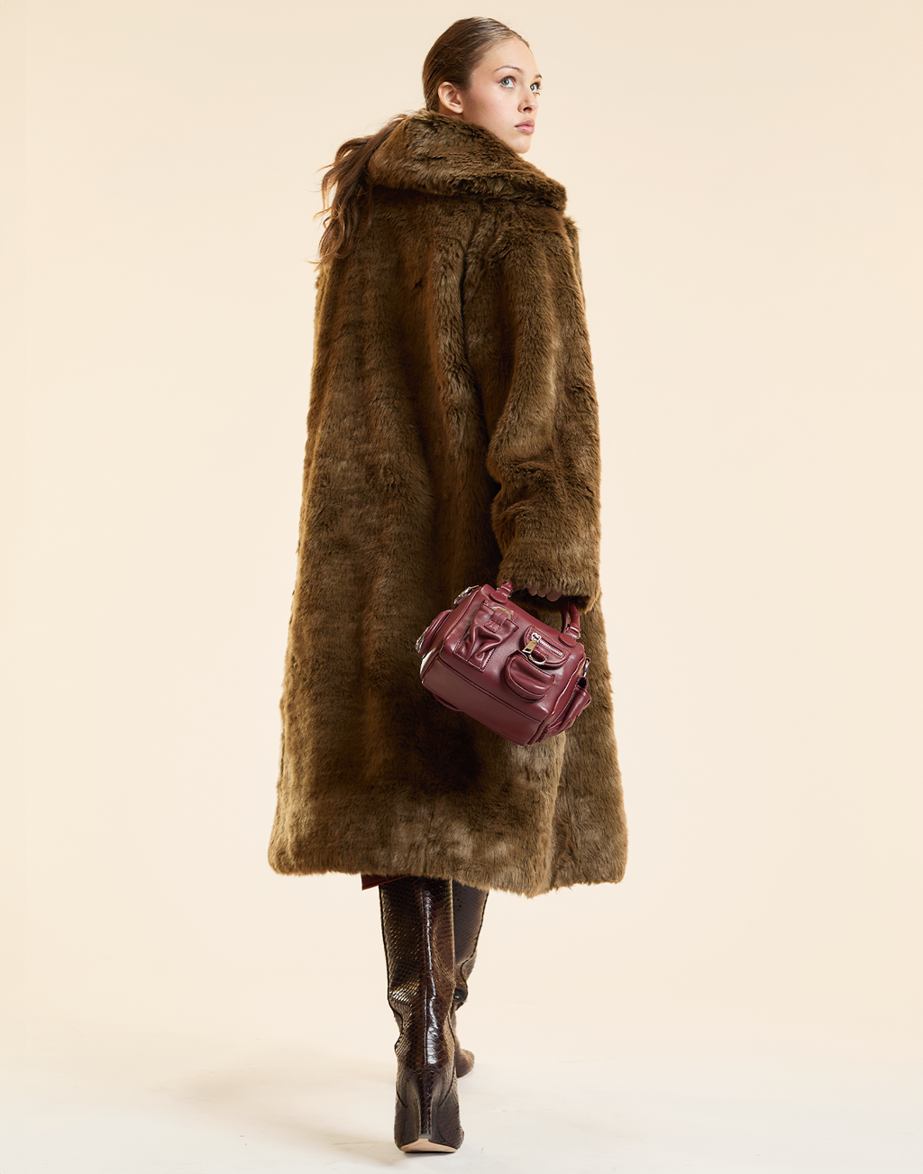 Cynthia Rowley Uptown Faux Fur Trench Coat - Brown