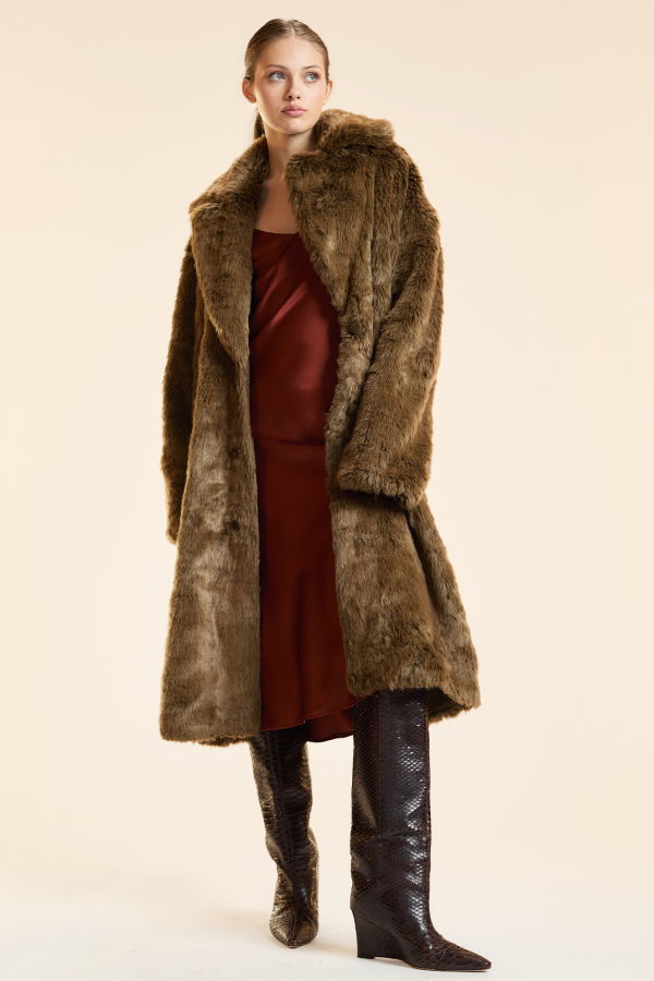 Cynthia Rowley Uptown Faux Fur Trench Coat - Brown