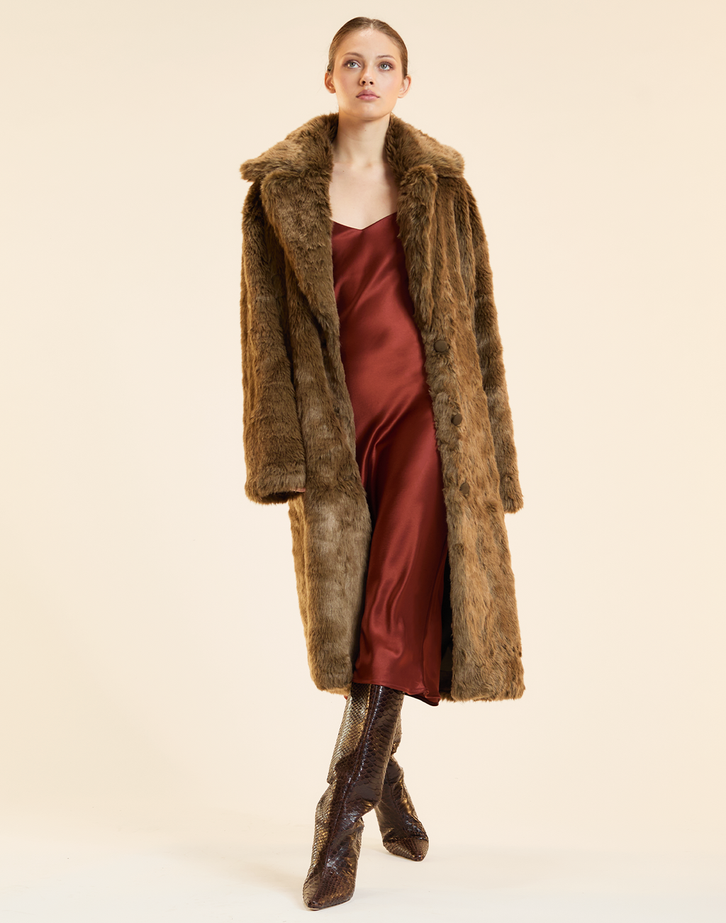 Cynthia Rowley Uptown Faux Fur Trench Coat - Brown