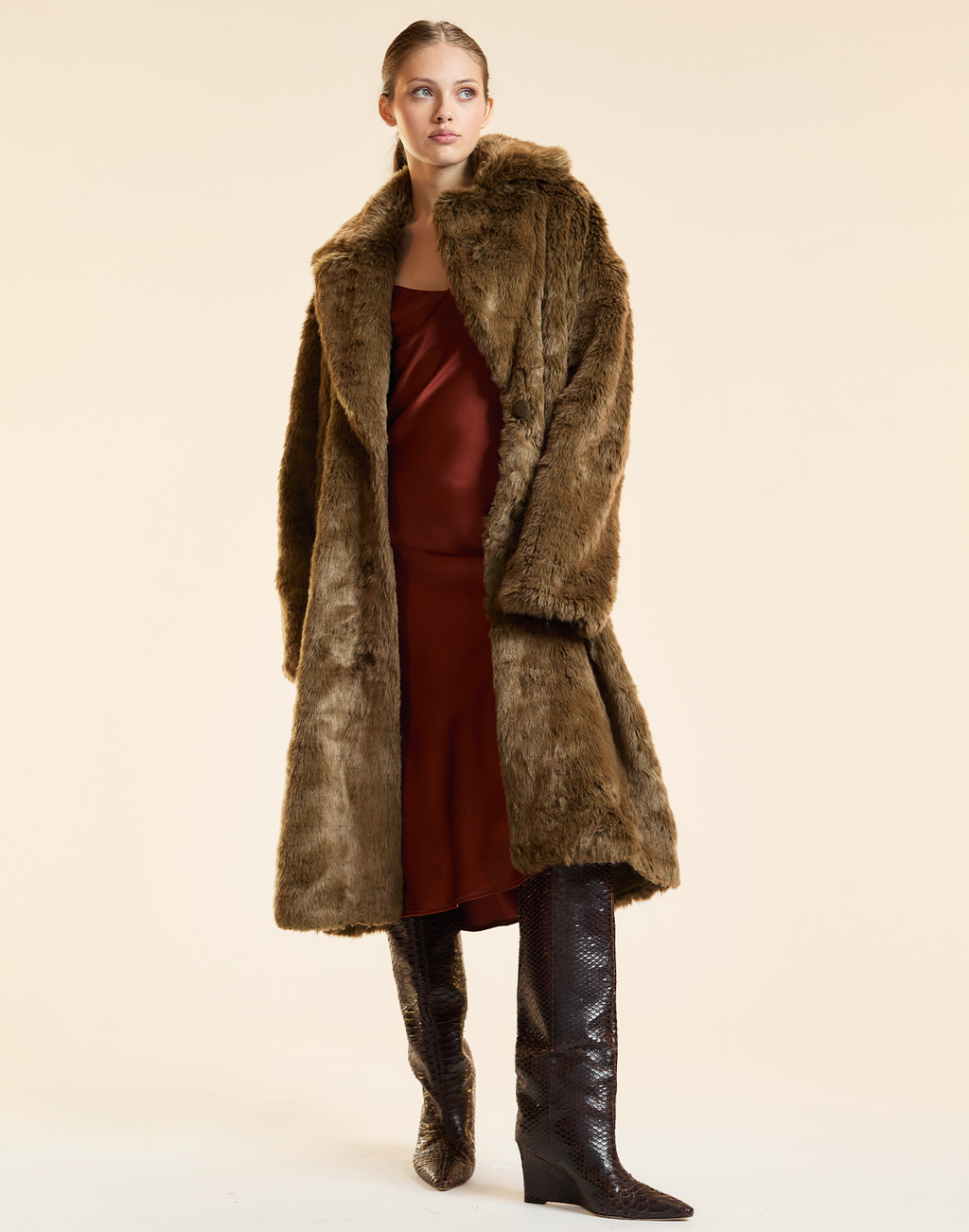 Cynthia Rowley Uptown Faux Fur Trench Coat - Brown