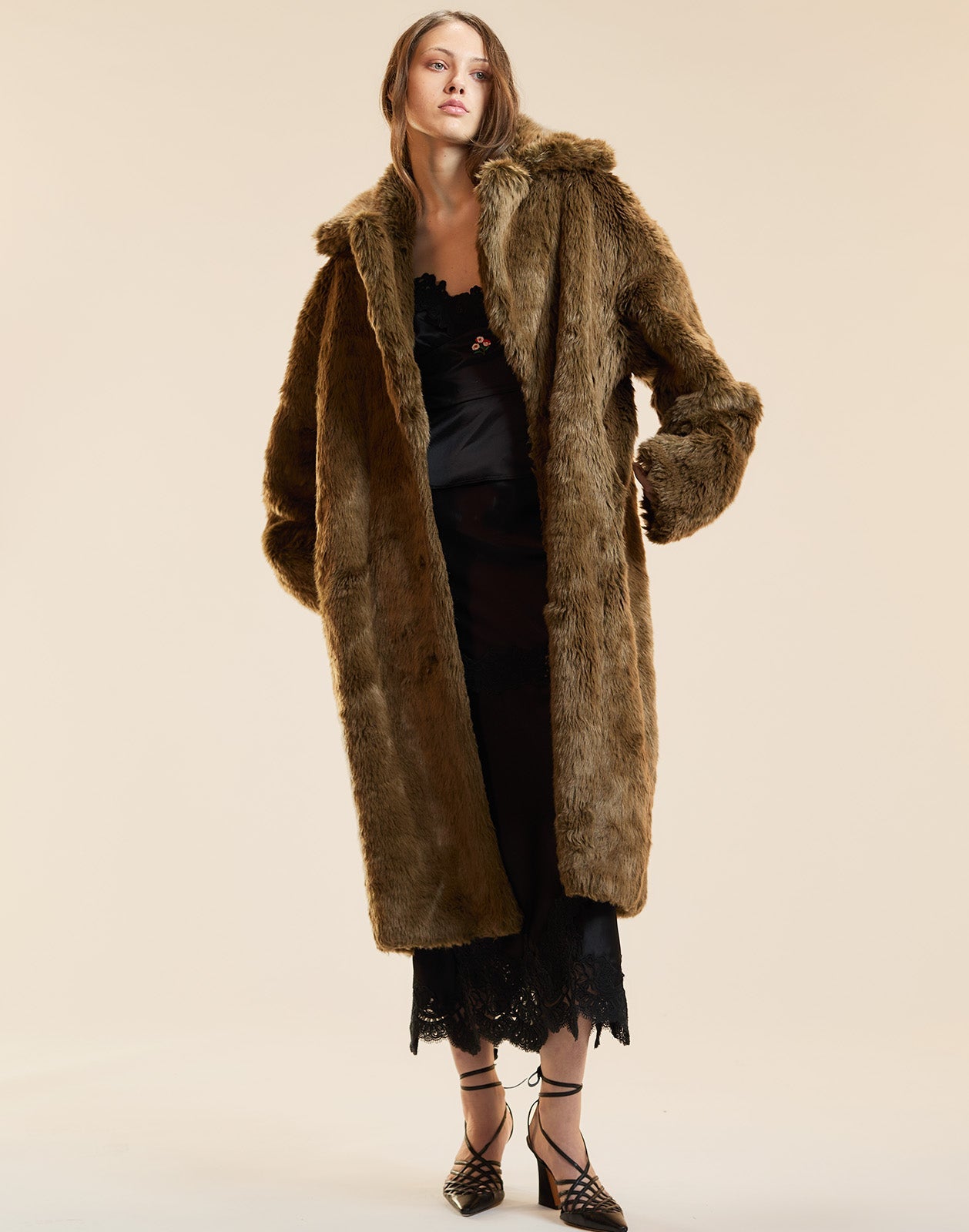 Cynthia Rowley Uptown Faux Fur Trench Coat - Brown