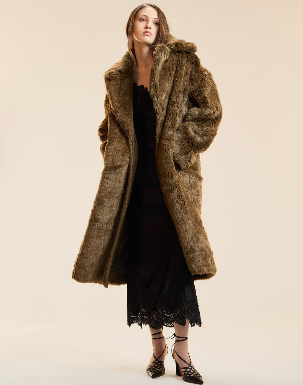 Cynthia Rowley Uptown Faux Fur Trench Coat - Brown