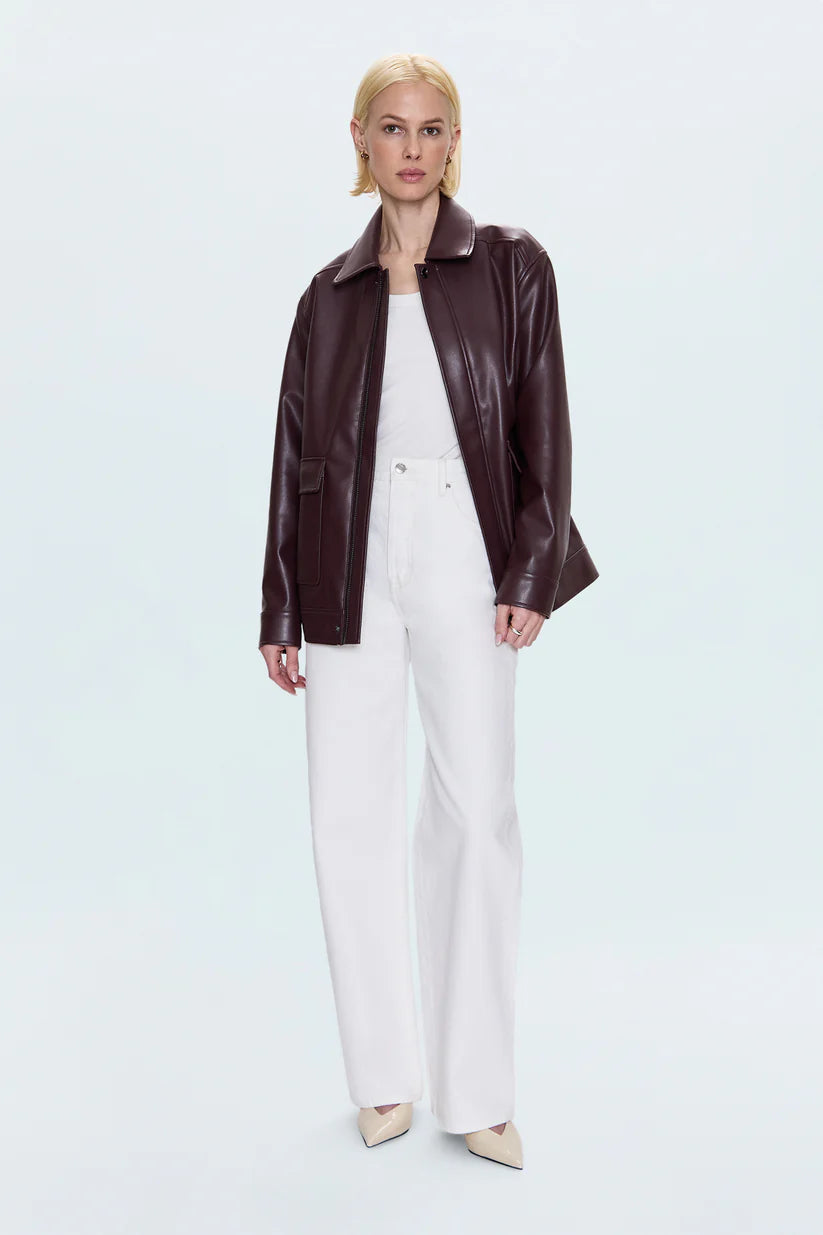 Pistola Valerie Faux Leather Bomber Jacket - Cabernet