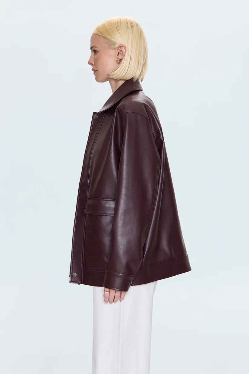 Pistola Valerie Faux Leather Bomber Jacket - Cabernet