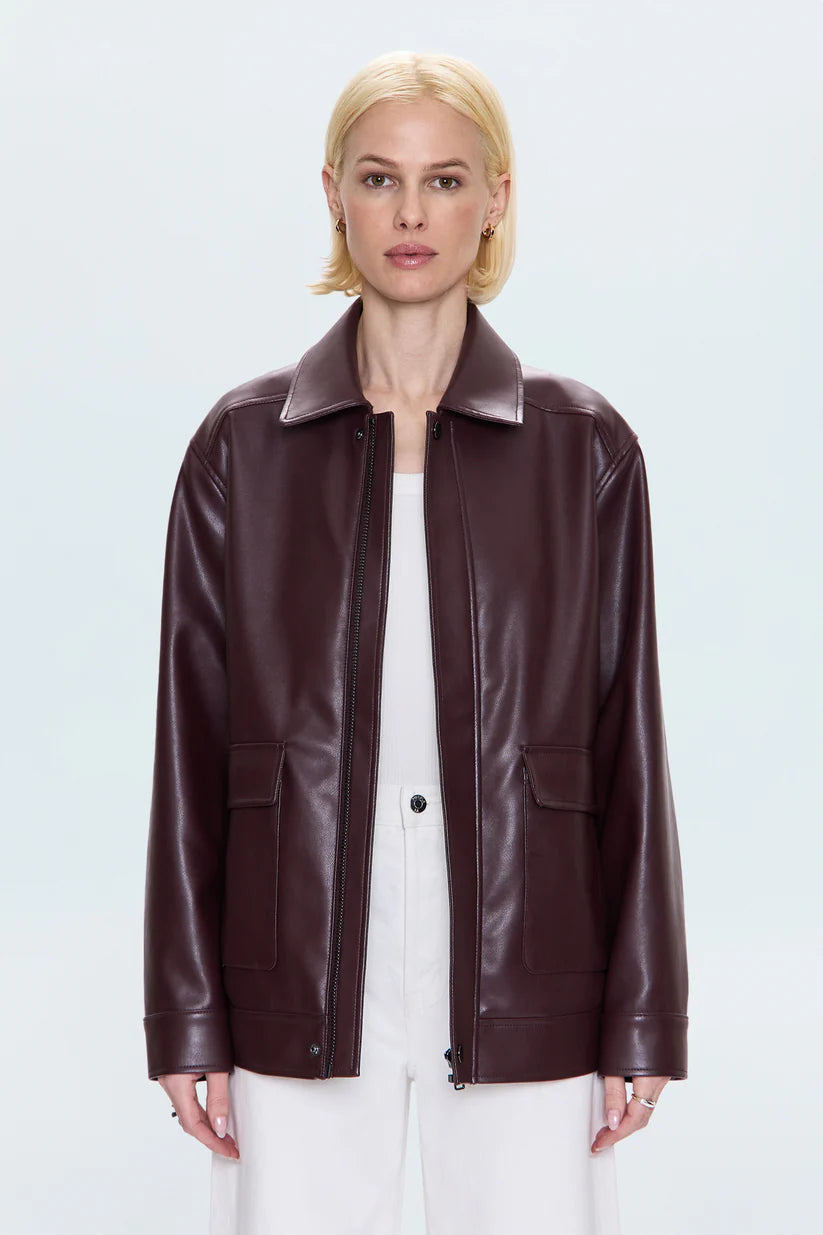 Pistola Valerie Faux Leather Bomber Jacket - Cabernet