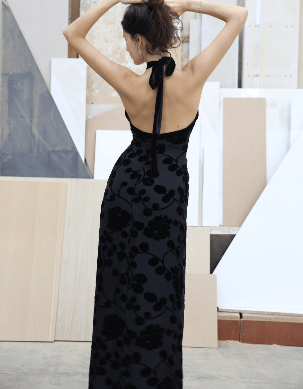 MAET Valytia Silk and Velvet Dress - Black