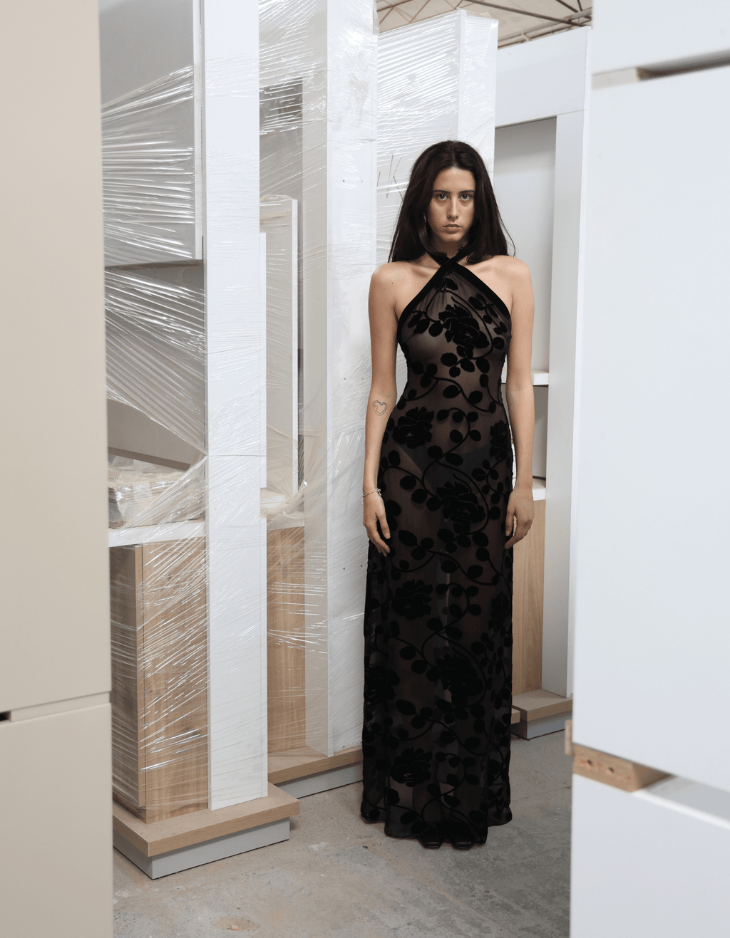 MAET Valytia Silk and Velvet Dress - Black