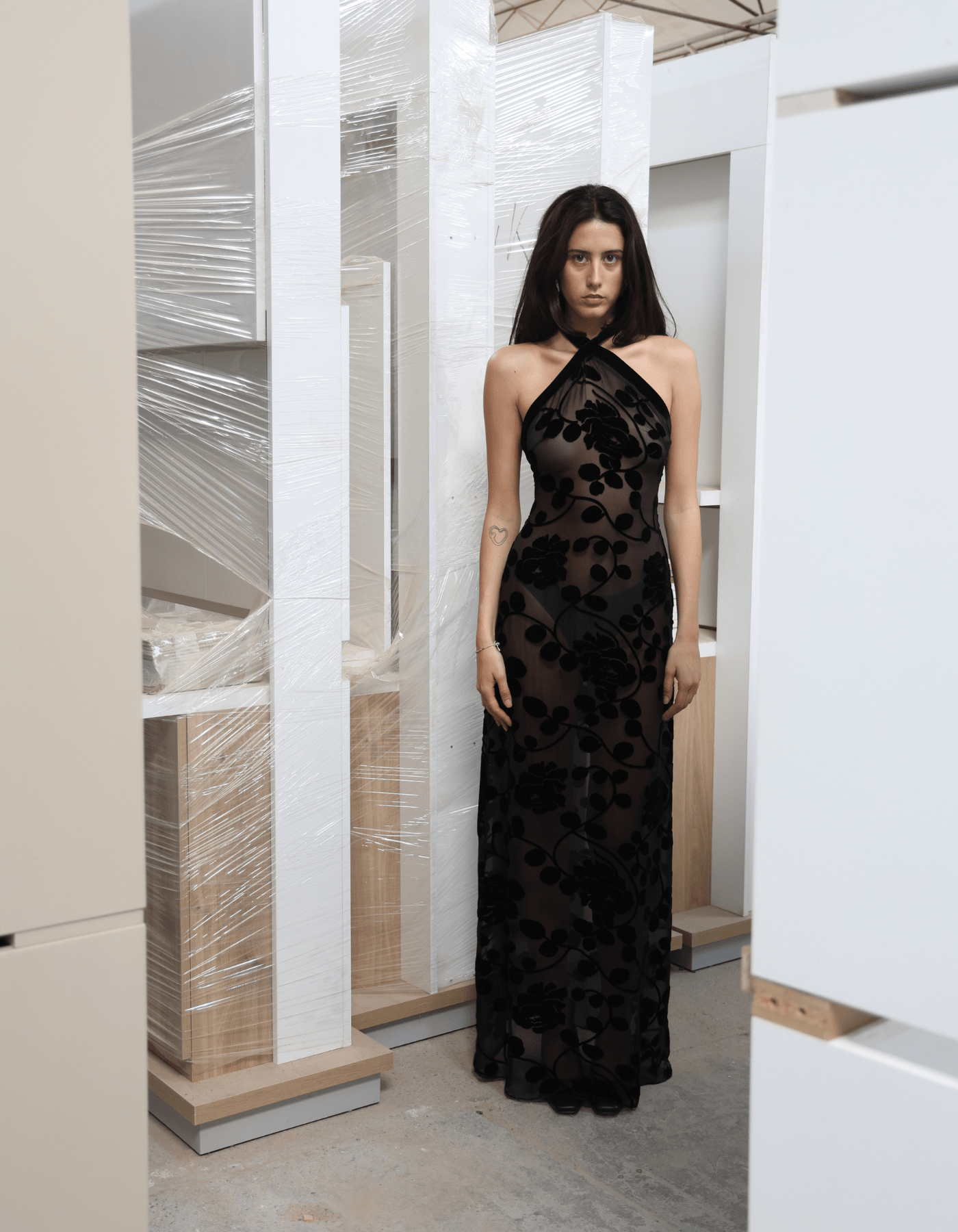MAET Valytia Silk and Velvet Dress - Black