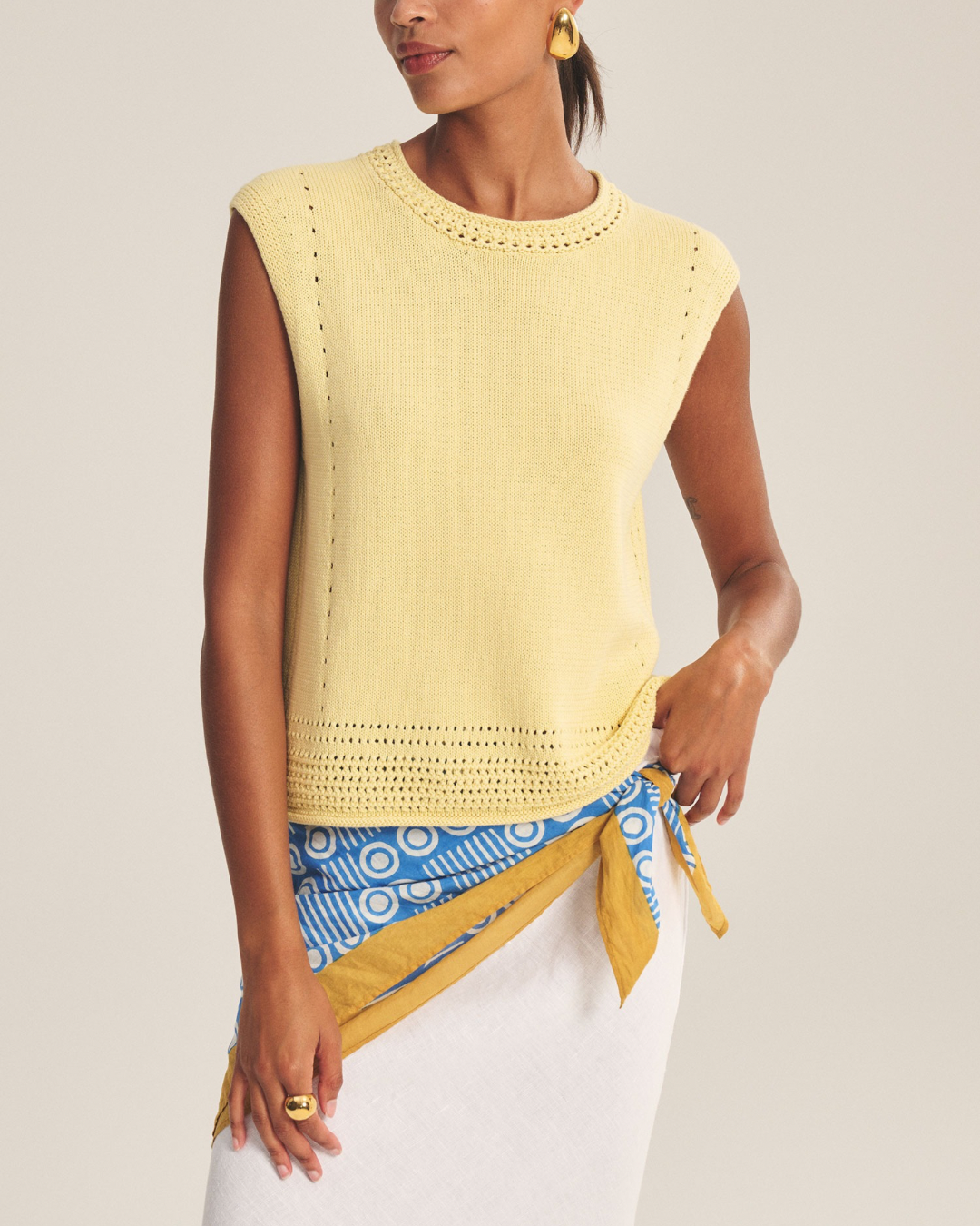 Velvet Vanny Cap Sleeve Crew Neck Top - Butter