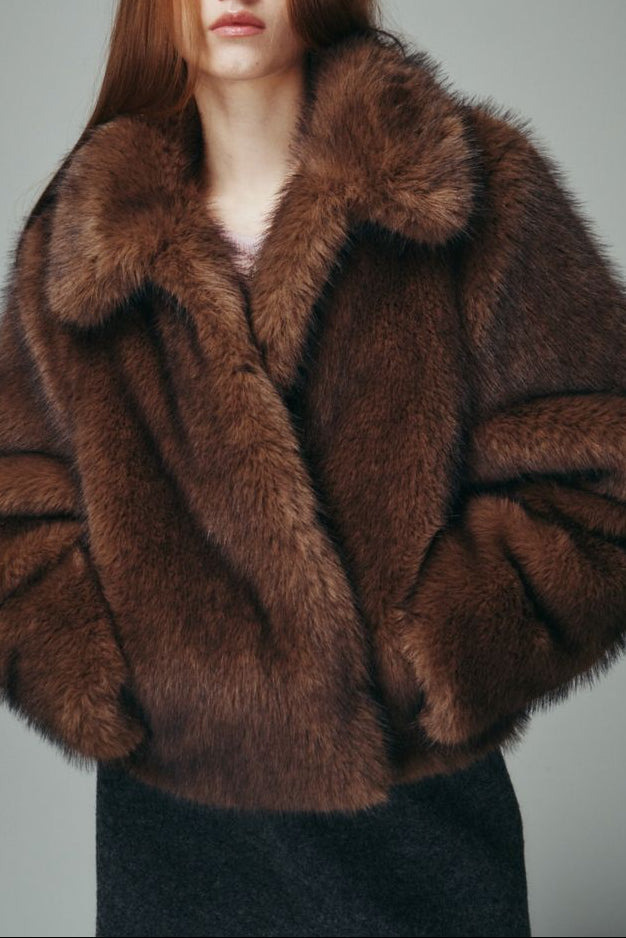 Dunst Vegan Fur Cropped Jacket - Brown