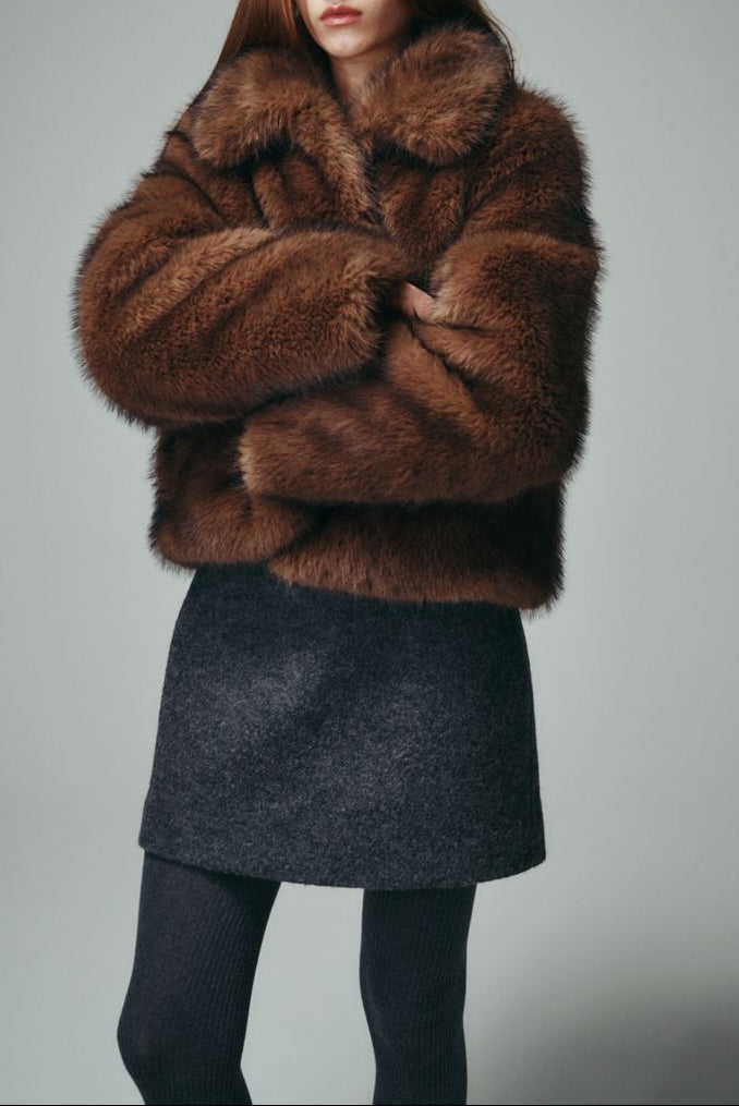 Dunst Vegan Fur Cropped Jacket - Brown