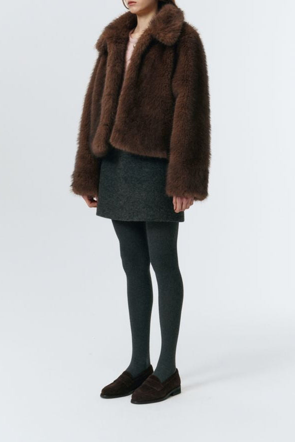 Dunst Vegan Fur Cropped Jacket - Brown