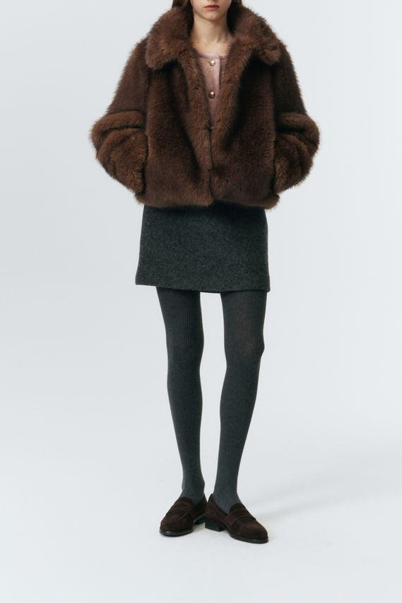 Dunst Vegan Fur Cropped Jacket - Brown