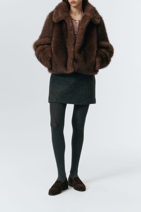Dunst Vegan Fur Cropped Jacket - Brown