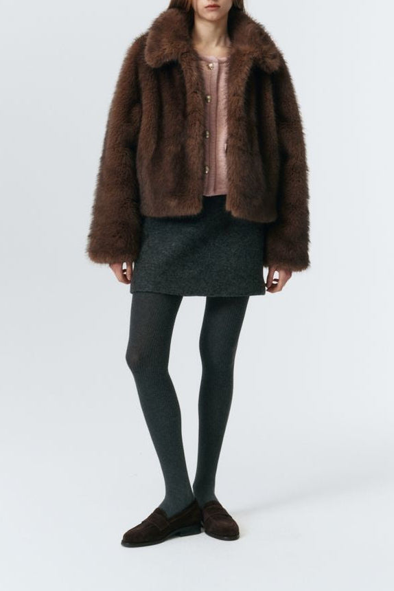 Dunst Vegan Fur Cropped Jacket - Brown