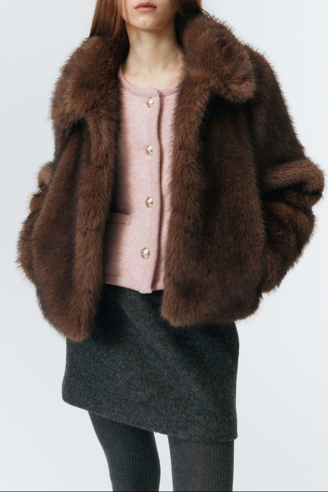 Dunst Vegan Fur Cropped Jacket - Brown