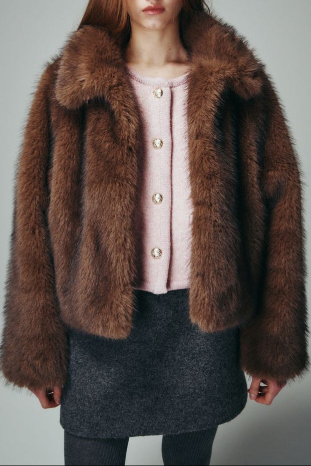 Dunst Vegan Fur Cropped Jacket - Brown