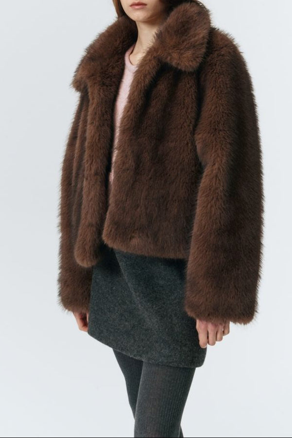 Dunst Vegan Fur Cropped Jacket - Brown