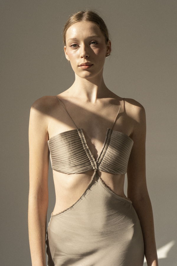K M by L A N G E VINNYTSKA ARKA VISCOSE DRESS - TAUPE