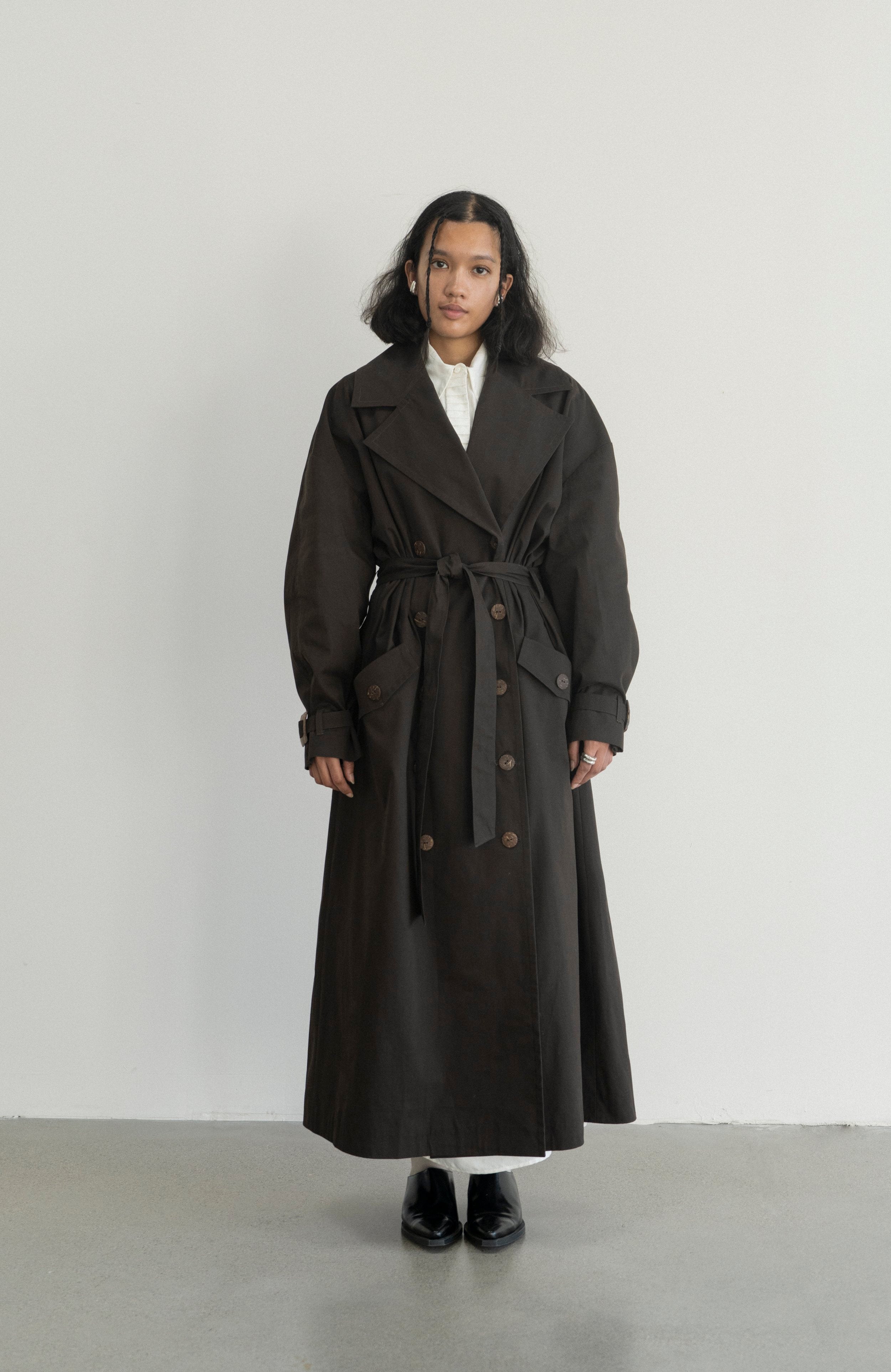 K M by L A N G E Vishenka Cotton Trench Coat - Chocolate