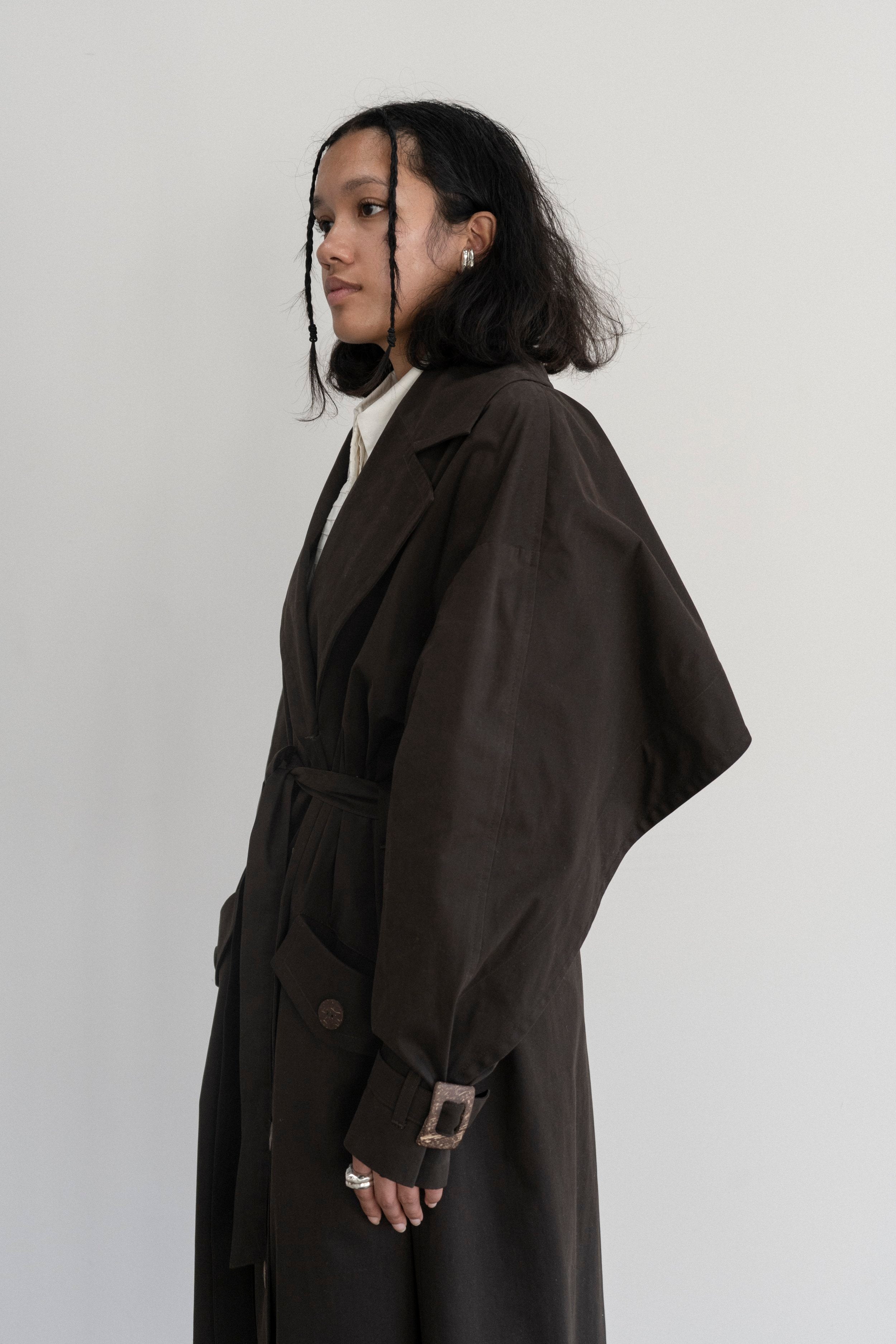 K M by L A N G E Vishenka Cotton Trench Coat - Chocolate
